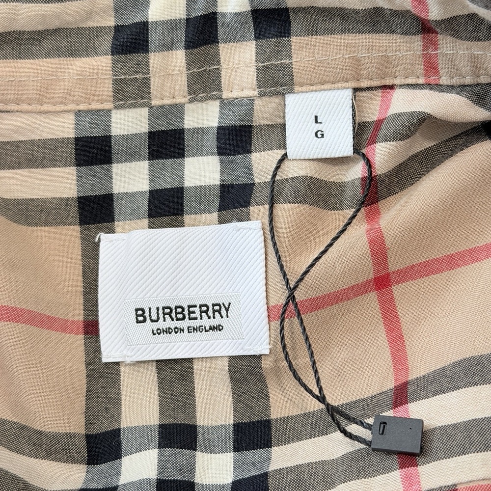 Burberry London England Check Logo Print Button Shirt Beige Men's Large - Picture 8 of 15